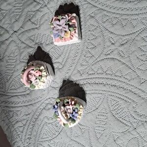 Lot of 3 vintage porcelain rose trinket boxes with lids